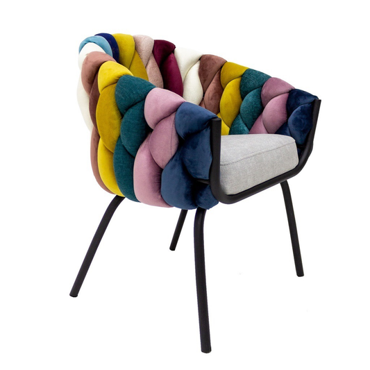 Sillón escultural Carnaval de Texturas DEKO, tapiz artesanal colorido, asiento cómodo y envolvente.